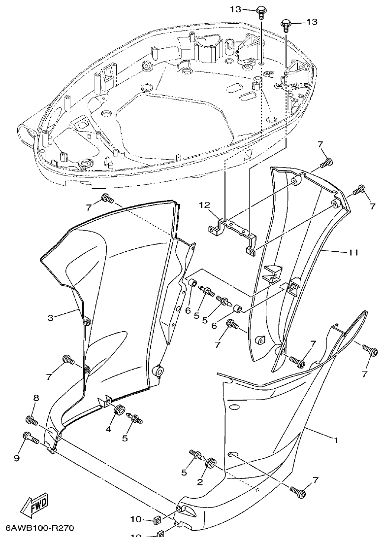 Yamaha F350AET, FL350AET BOTTOM COWLING 3 parts diagram